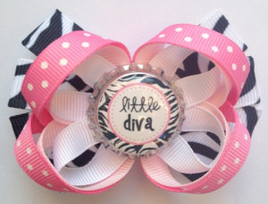 Little Diva Bottle Cap Bow Cute Sayings Zebra Print Ribbon Pink Polka ...