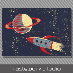 1pcs-large-Cartoon-Rocket-in-the-outer-space-kid-s-funny-art-canvas ...