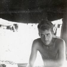 The picture on the left of Sledge was taken at Okinawa, 1945