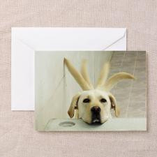 Yellow lab resting head on crate wag Greeting Card for