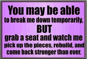 may be able to break me down temporarily, but grab a seat and watch me ...