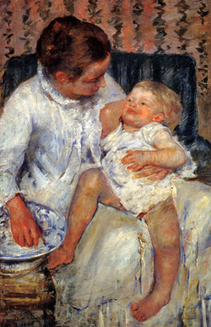 Mother About To Wash Her Sleepy Child: 1880