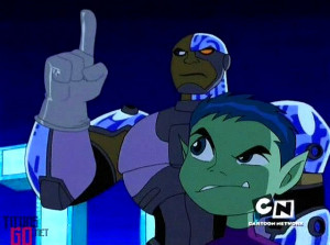 Red X: Come on, kids. X marks the spot. Starfire: He is not a hologram ...