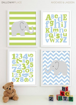 ... Room Kids Wall Art, Chevron Elephant Nursery Prints - 8x10: Baby Boy