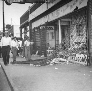 Scene after wartime race riots between blacks and whites which swept ...