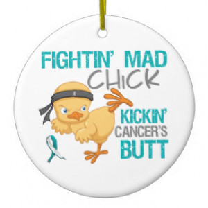 Fightin Chick Cervical Cancer Christmas Ornament