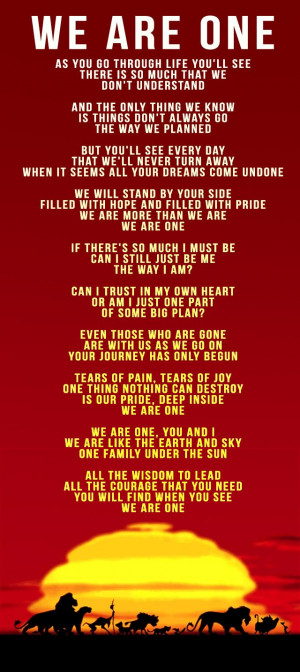 We Are One” lyrics Music by Tom Snow, lyrics by Marty Panzer & Mark ...