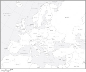 black and white map of europe countries
