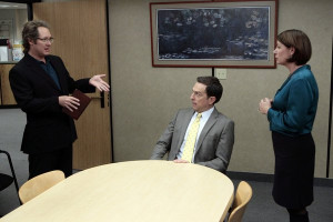 Still of James Spader, Maura Tierney and Ed Helms in The Office (2005)