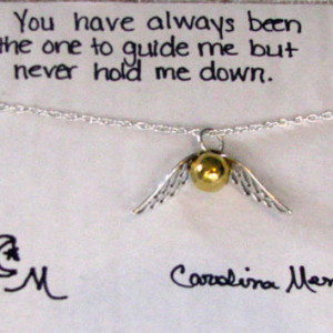 GOLDEN SNITCH Silver Necklace and Quote Choice - Inspirational Card ...