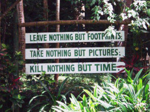 ... but footprints; take nothing but pictures; kill nothing but time