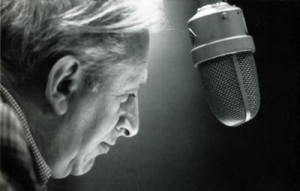 Studs Terkel and a radio microphone
