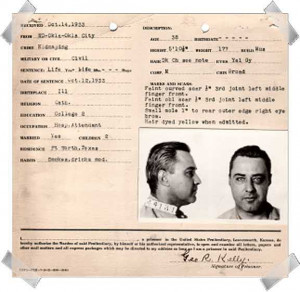 Kelly’s prison records. Photos via == Alcatraz History==