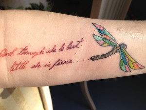 Dragonfly tattoo & Shakespeare quote