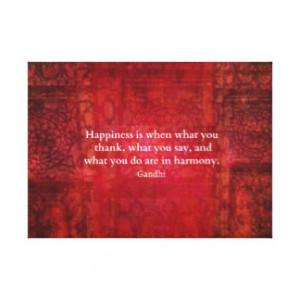 Inspirational Gandhi Happiness quote words art Gallery Wrapped Canvas