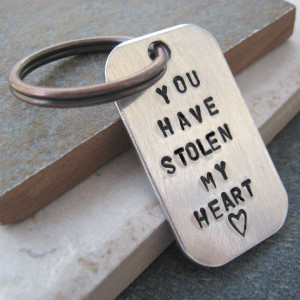 You Have Stolen My Heart, custom quote key chain, antique copper split ...