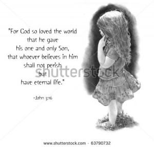 Freehand Pencil Drawing Little Girl With Bible Verse - stock photo