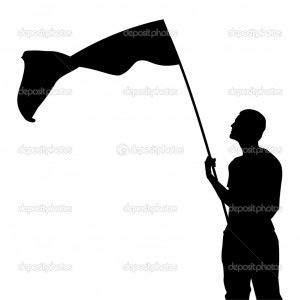 Man with flag silhouette. Vector illustration - Stock Illustration