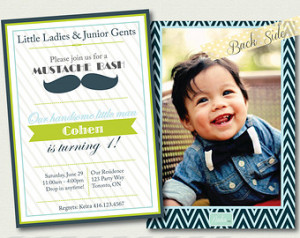 ... Mustache Double Sided Birthday Invitation - Hey Handsome Collection