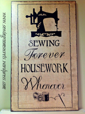 sewing forever wall plaque silk screen and stamp on burlap idea