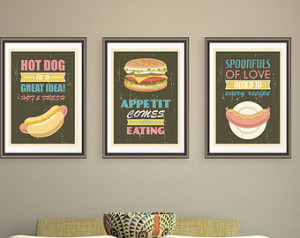 Art Prints Hot Dog Hamburger Sausage Kitchen Quotes Posters