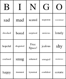 Emotions Bingo Cards