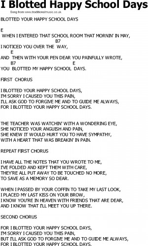 Old Country song lyrics with chords - I Blotted Happy School Days