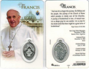 Pope Francis Prayer Card LaminatedMetal San Pietro