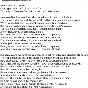 American Old Time Song Lyrics: 47 Hes Mine All Mine
