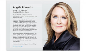 Alongside the usual headshot, Ahrendts' short bio notes the retail ...