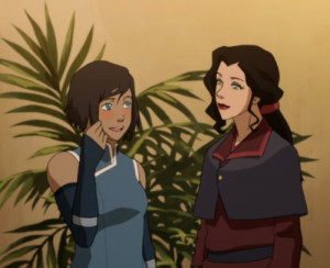 AND KORRA BLUSHING WHEN ASAMI COMPLIMENTS HER