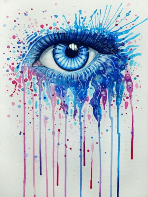 beautiful blue eye peers out of this splashy watercolor painting by ...