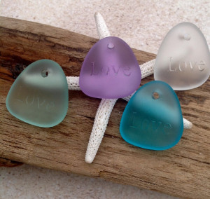 bead- Quote love bead,beach glass pendant,frosted glass- sea glass ...