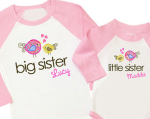 Big sister little sister whimsy bir d matching raglan sleeve sibling ...