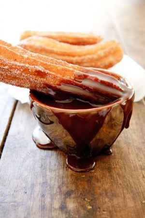 homemade churros with hot chocolate.Sauces Recipe, Sweets Treats, Food ...