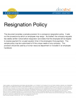 Resignation Letter Week Notice