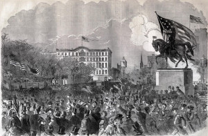 Above: The same 1861 rally, in an artist’s rendition.