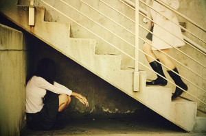 depression, emo, girl, hide, sadness, stairs