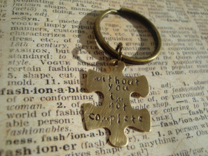 metal stamped jigsaw puzzle piece keychain brass romance love gift ...