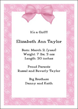Pink Bow Girl Birth