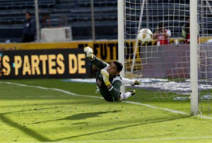 Cruz Azul's goalkeeper Jesus Corona fails to save a penalty by Pachuca ...
