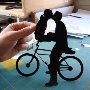 bicycle, bicycles, bike, couple, couple love kiss, crafty, cut paper ...