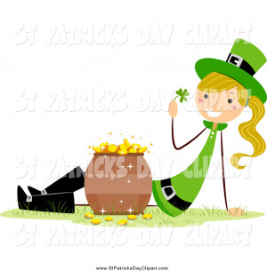 ... Preview: Clip Art of a St Patricks Day Stick Girl with a Pot of