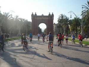 CEA study abroad students biking in Barcelona.