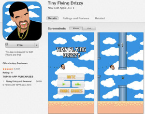Flappy Bird clone Tiny Flying Drizzy is the #1 top free app; Flying