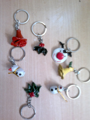 Santa, Rudolph, Holly and Snowman keychains in mseal/clay.Snowman ...