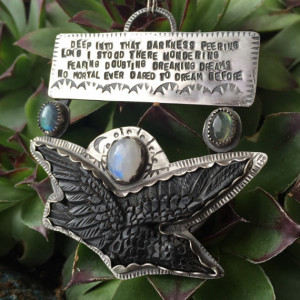 The Raven... Edgar Allen Poe quote sterling silver necklace