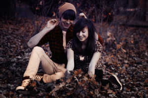 ... large autumn, couple, leaves, snickers inspiring picture on Favim.com