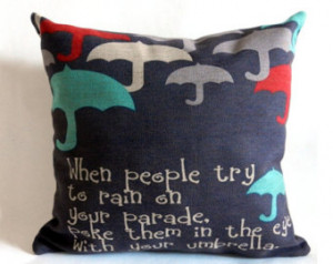 SALE -Black linen pillow case with umbrella and quote print ...