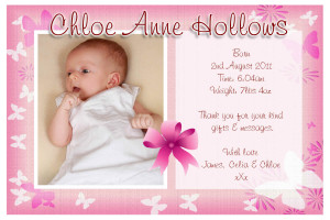 10 Personalised Baby Girl Birth Announcement PHOTO Cards N74